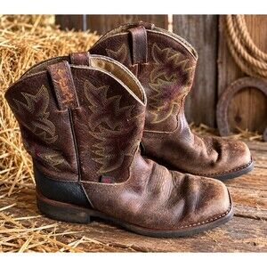 Tony Lama LL906 Kids Youth Cowboy Boots Brown Leather Square Toe 4.5 D Western